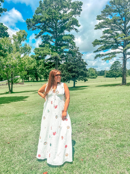 Seaside Charm Embroidered Maxi Dress