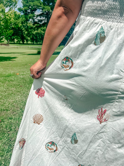 Seaside Charm Embroidered Maxi Dress