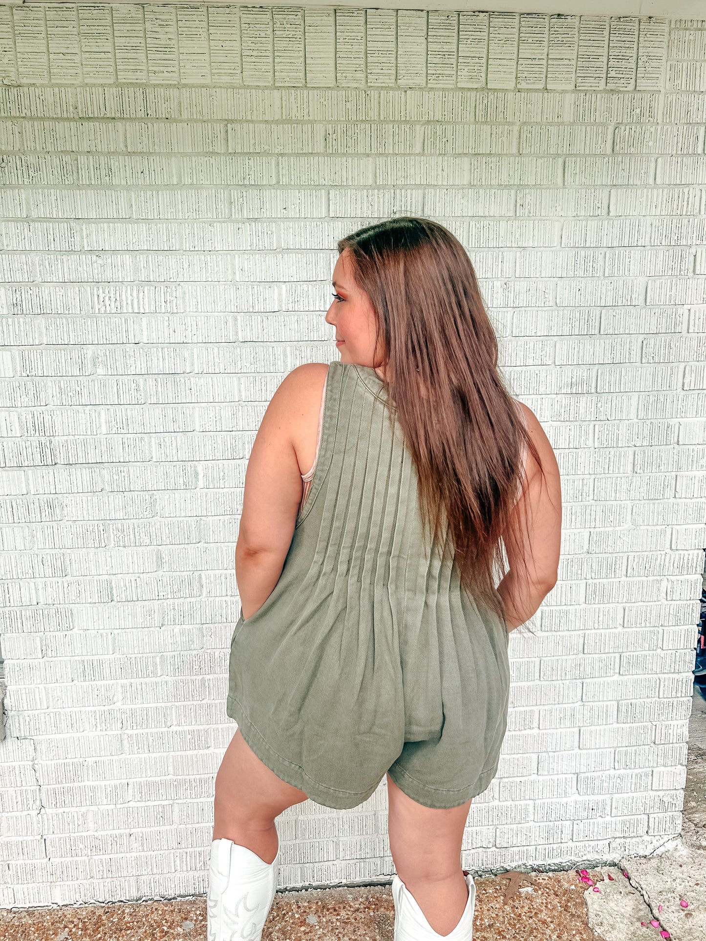 Riley Olive Green Denim Romper
