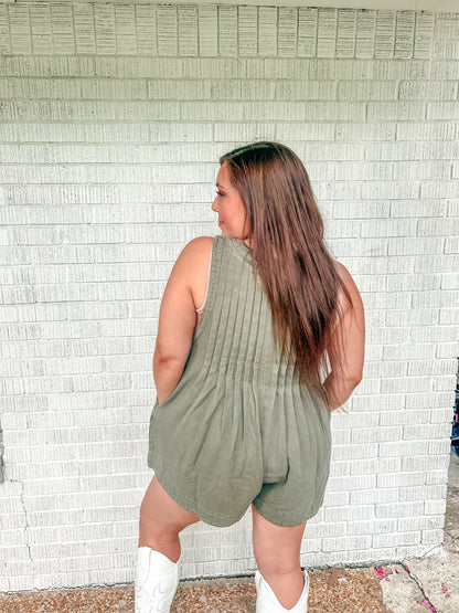 Riley Olive Green Denim Romper