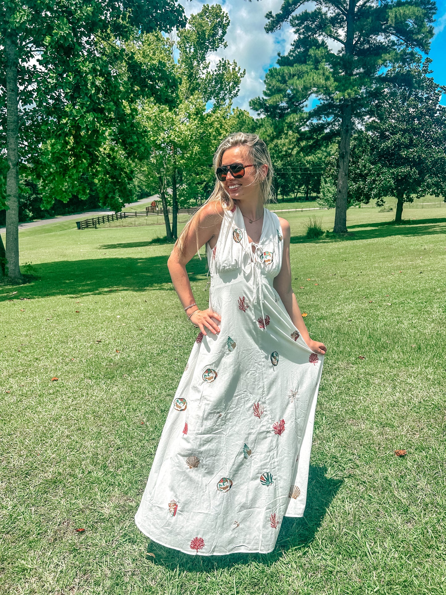 Seaside Charm Embroidered Maxi Dress