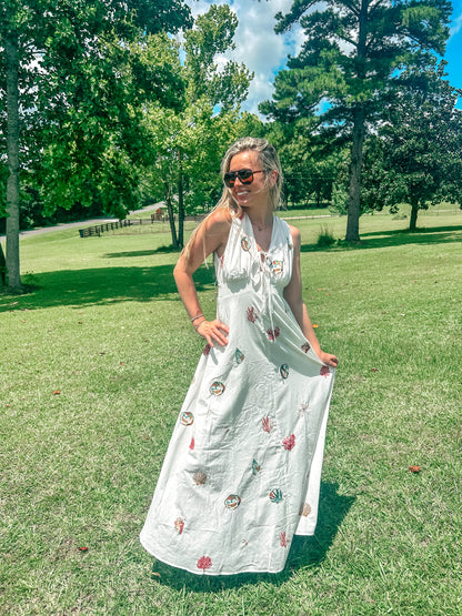 Seaside Charm Embroidered Maxi Dress