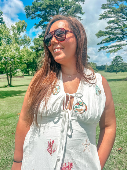 Seaside Charm Embroidered Maxi Dress