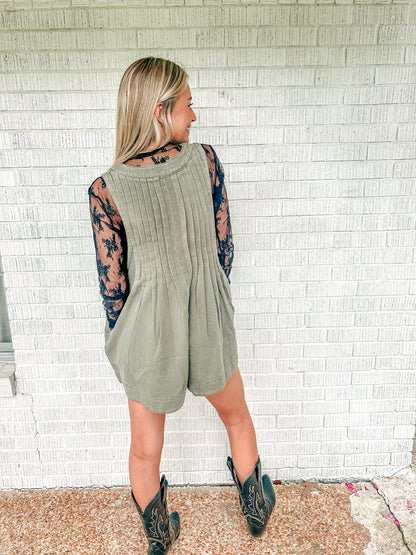 Riley Olive Green Denim Romper