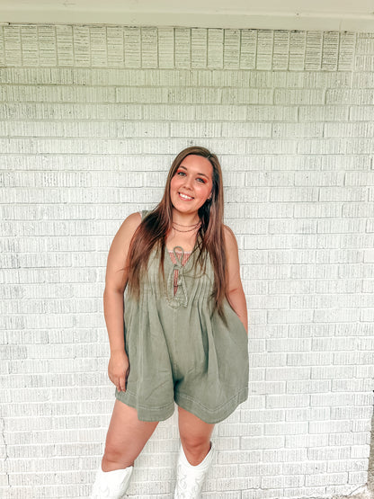 Riley Olive Green Denim Romper