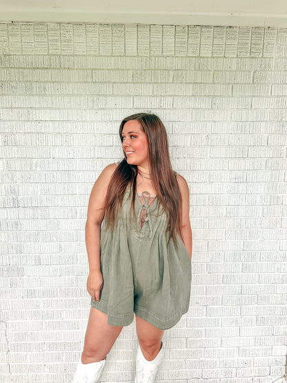 Riley Olive Green Denim Romper